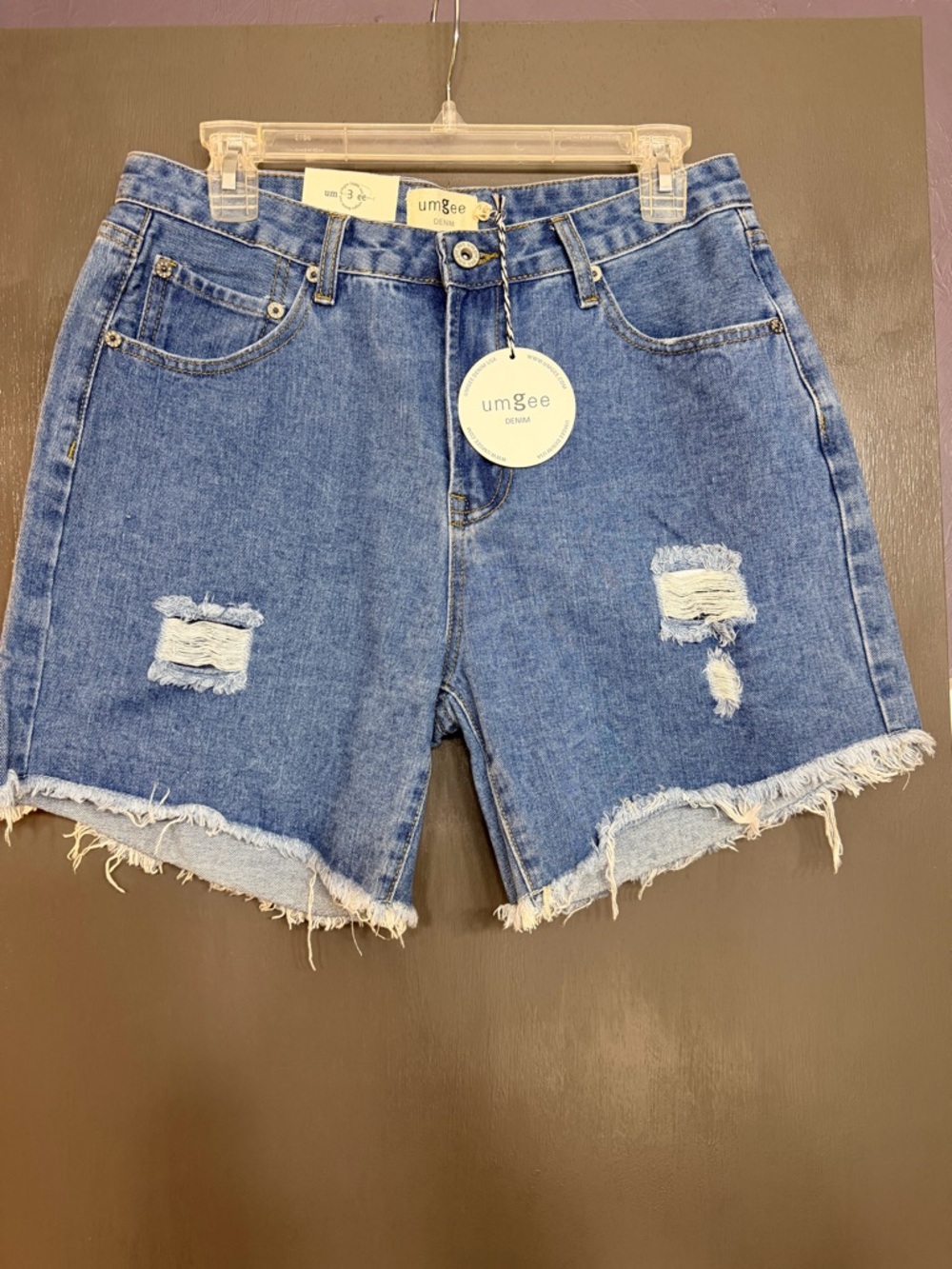 Umgee Medium Blue Distressed Denim Cutoff Shorts